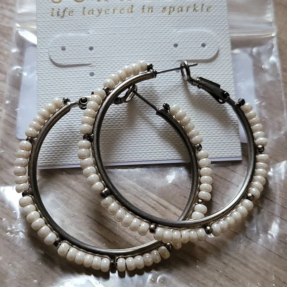 Sorrelli Elena Polished Pearl Hoop Earrings and Necklace Silver tone New RP $210 - Picture 5 of 10